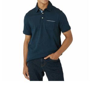 • Tahari Mens Soft Knit Two Button Chambray Placket Polo Shirt W/ Contrast plack